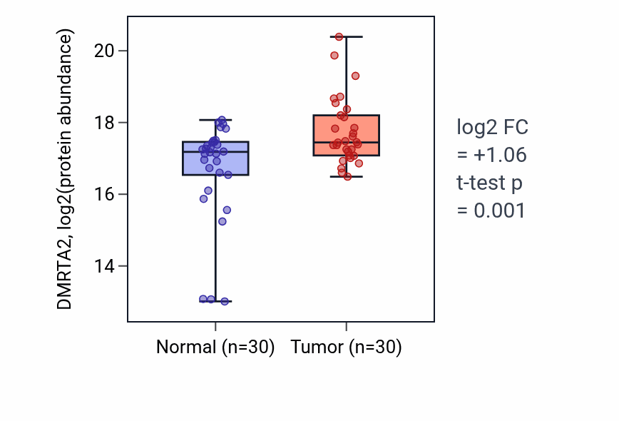 Tumor-vs-normal mass-spec protein box plot for DMRTA2 in LSCC.