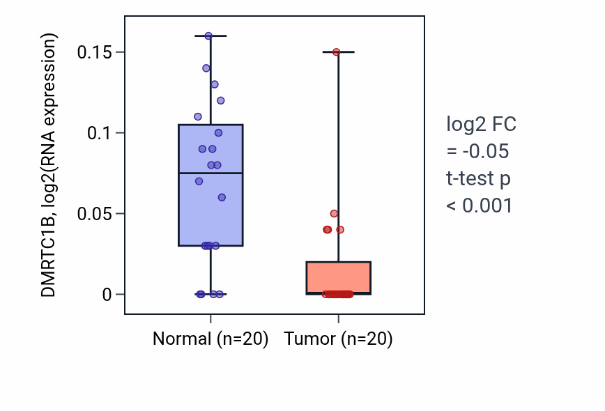 Tumor-vs-normal expression box plot for DMRTC1B in KIRC.