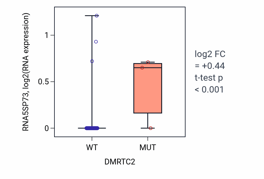 Box plot of RNA5SP73 in DMRTC2-low vs DMRTC2-high samples in CESC.