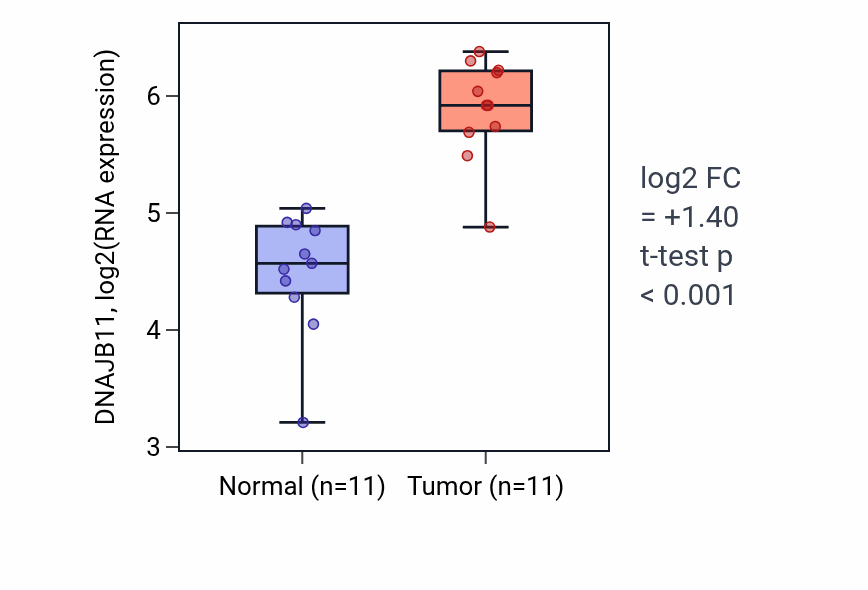 Tumor-vs-normal expression box plot for DNAJB11 in HNSC.