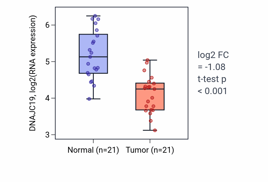 Tumor-vs-normal expression box plot for DNAJC19 in KIRP.