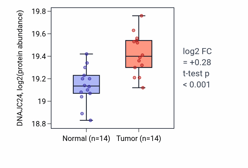 Tumor-vs-normal mass-spec protein box plot for DNAJC24 in CCRCC.