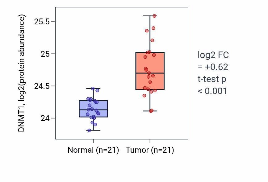 Tumor-vs-normal mass-spec protein box plot for DNMT1 in HNSC.