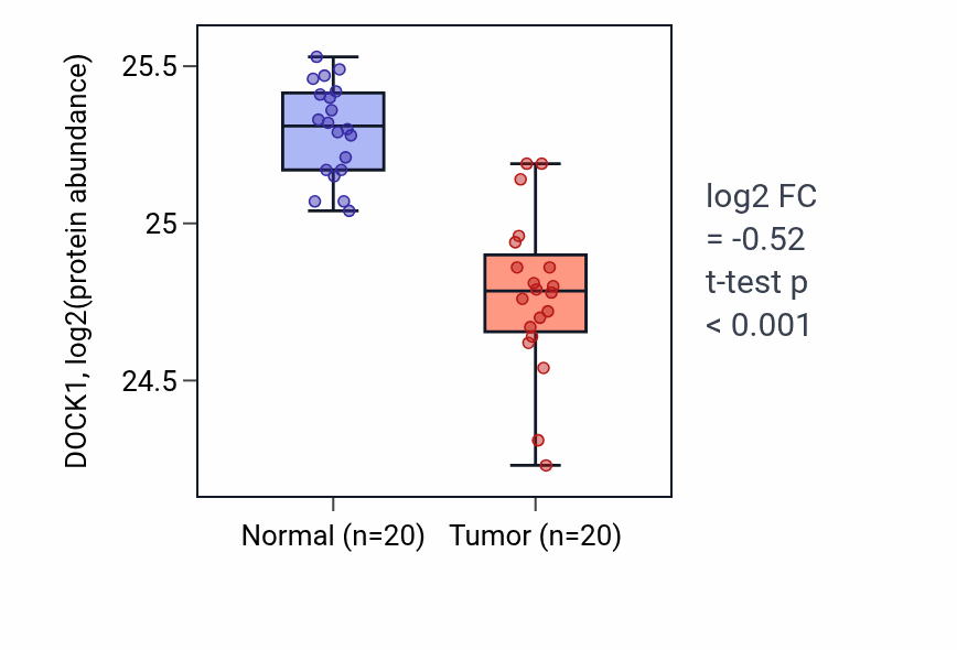 Tumor-vs-normal mass-spec protein box plot for DOCK1 in LSCC.