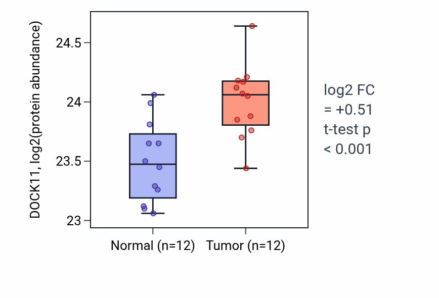 Tumor-vs-normal mass-spec protein box plot for DOCK11 in CCRCC.
