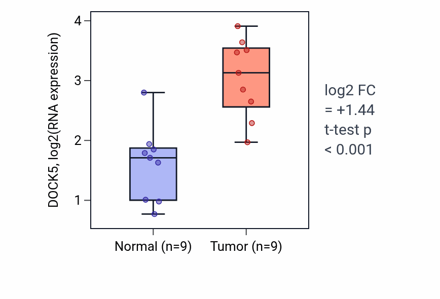Tumor-vs-normal expression box plot for DOCK5 in HNSC.