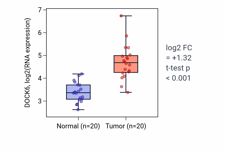 Tumor-vs-normal expression box plot for DOCK6 in KIRC.