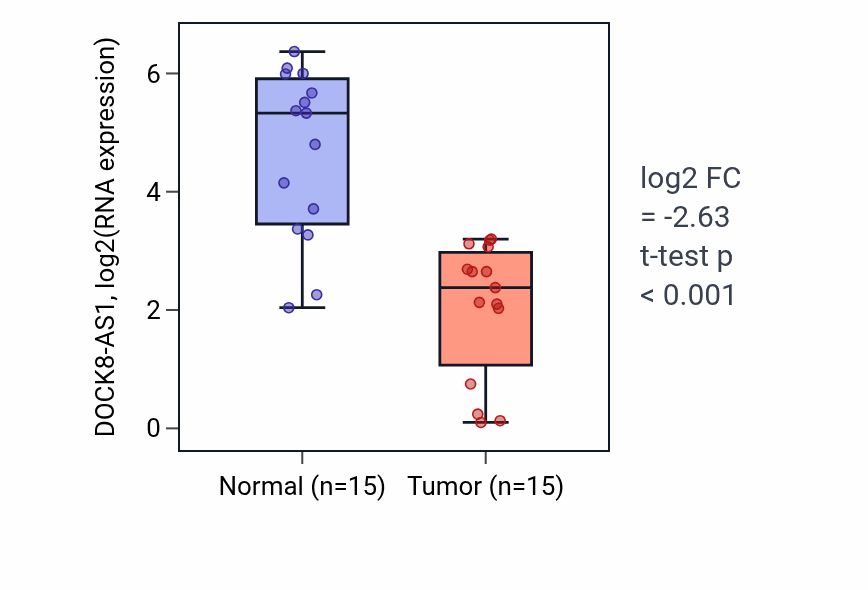 Tumor-vs-normal expression box plot for DOCK8-AS1 in KIRP.