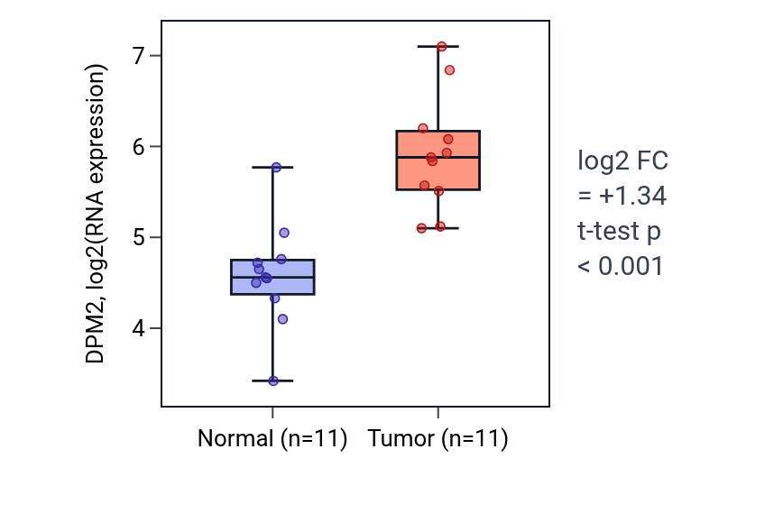 Tumor-vs-normal expression box plot for DPM2 in HNSC.