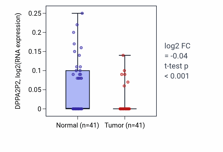 Tumor-vs-normal expression box plot for DPPA2P2 in THCA.
