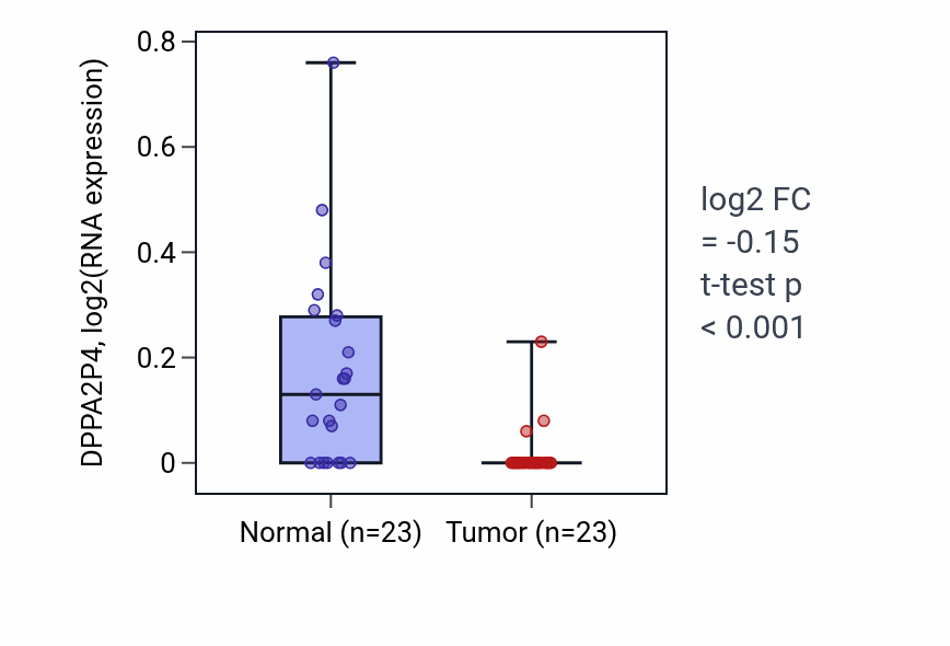Tumor-vs-normal expression box plot for DPPA2P4 in THCA.