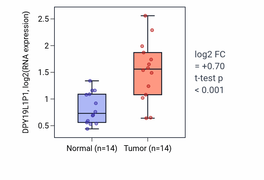 Tumor-vs-normal expression box plot for DPY19L1P1 RNA in HNSC.