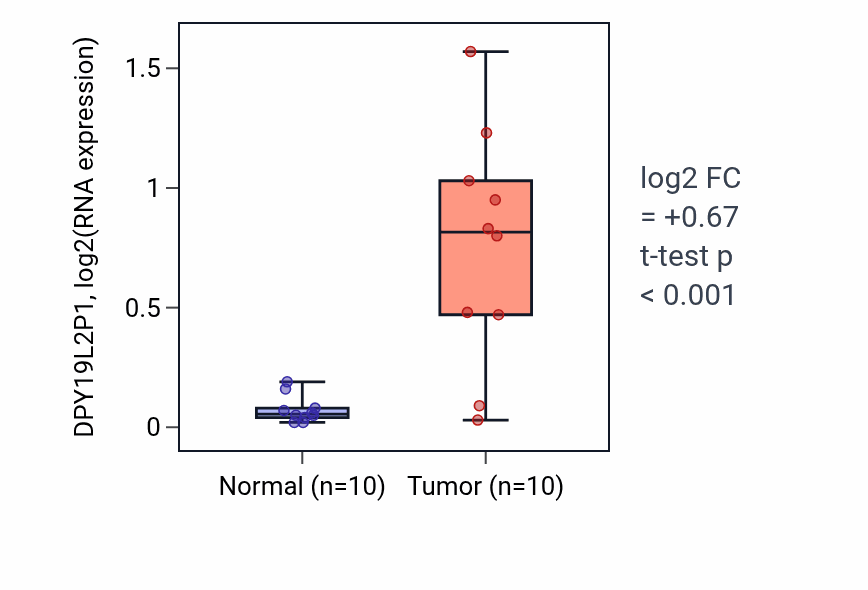 Tumor-vs-normal expression box plot for DPY19L2P1 in KIRP.