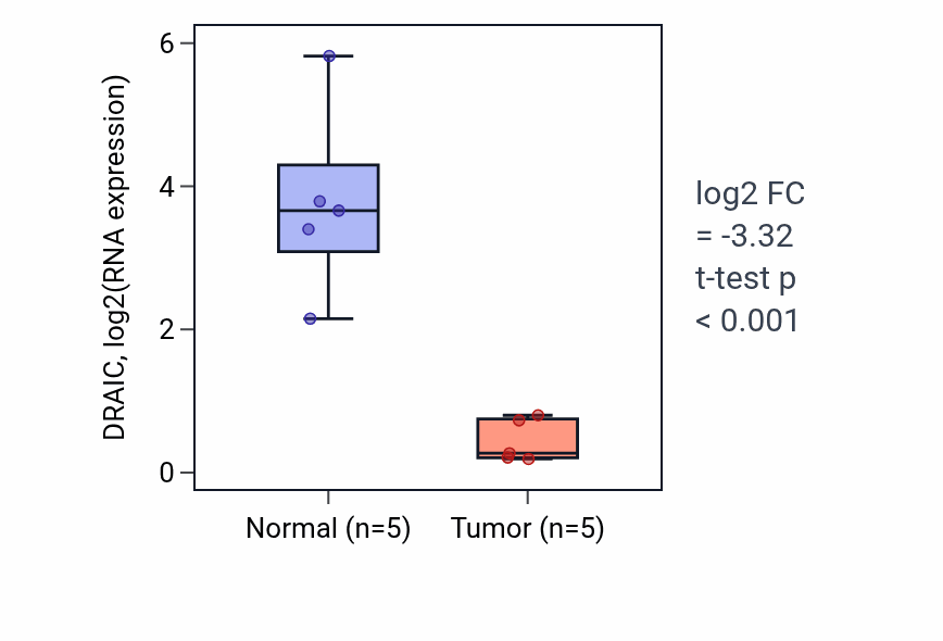 Tumor-vs-normal expression box plot for DRAIC in KIRP.