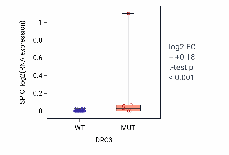 Box plot of SPIC in DRC3-low vs DRC3-high samples in LARGE_INTESTINE.