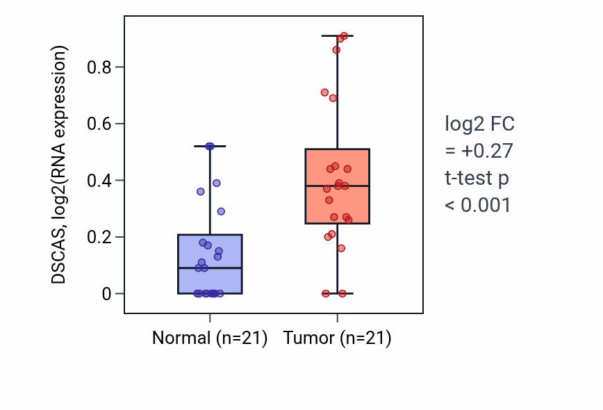 Tumor-vs-normal expression box plot for DSCAS RNA in STAD.
