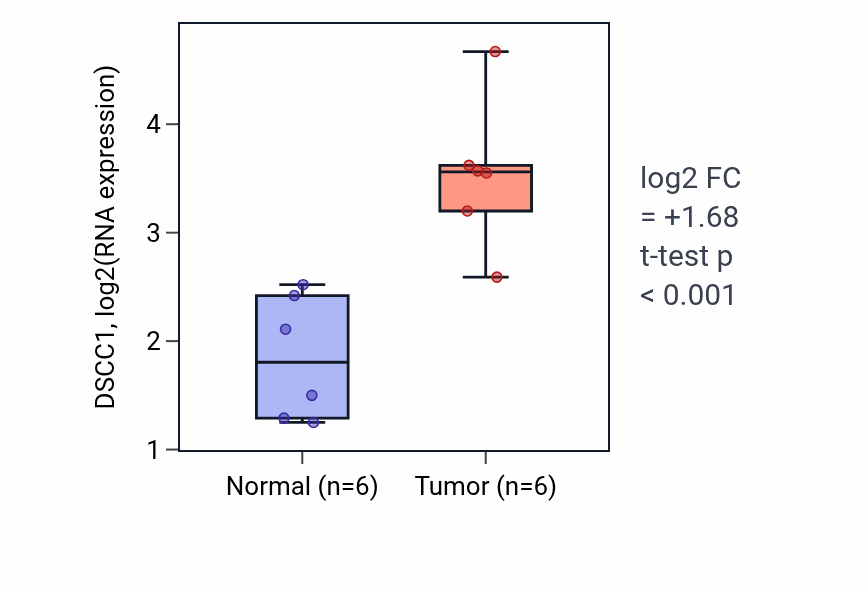 Tumor-vs-normal expression box plot for DSCC1 in HNSC.