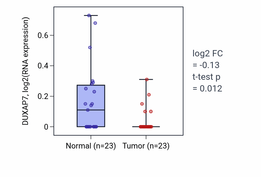 Tumor-vs-normal expression box plot for DUXAP7 in UCEC.