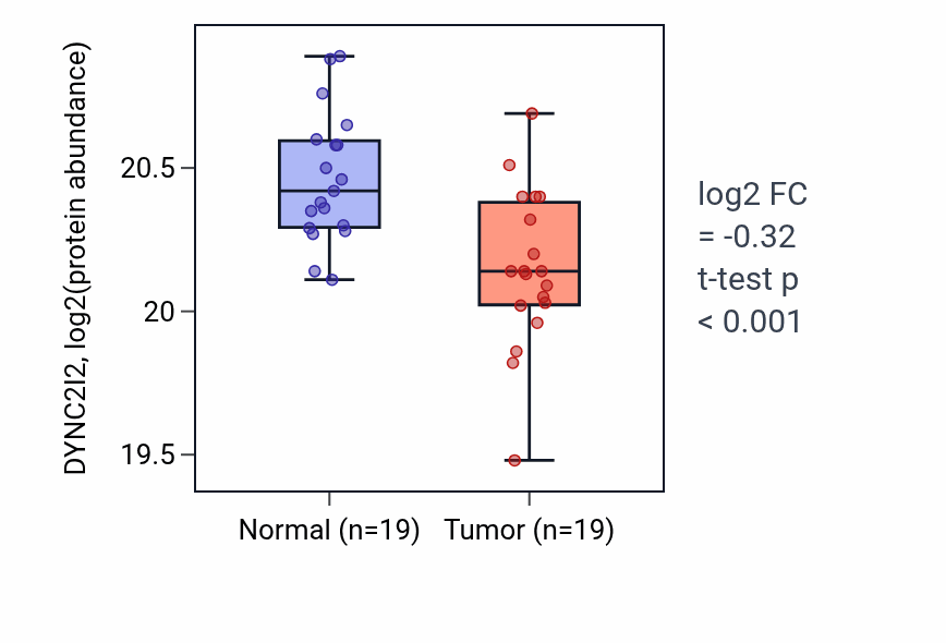 Tumor-vs-normal mass-spec protein box plot for DYNC2I2 in LSCC.