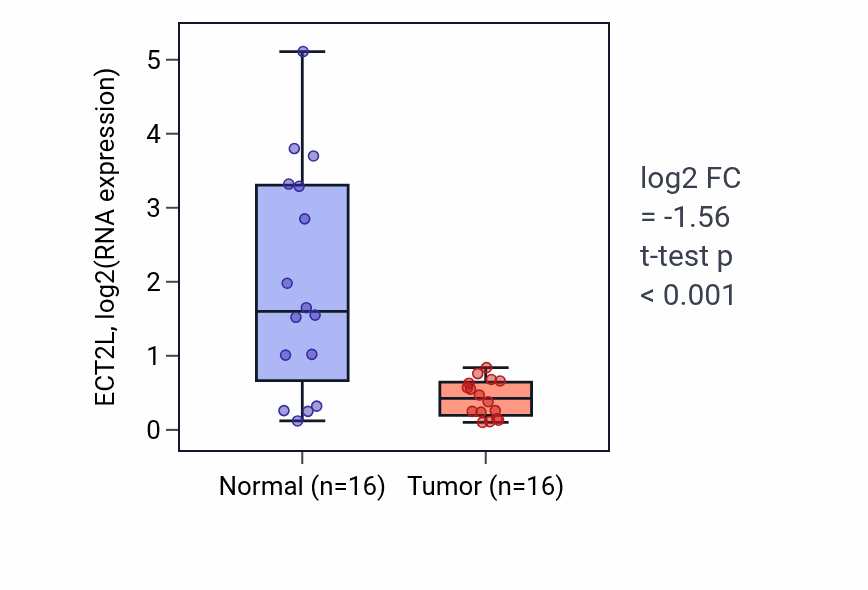 Tumor-vs-normal expression box plot for ECT2L in LUSC.