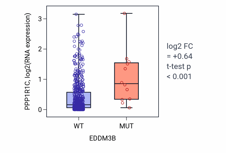 Box plot of PPP1R1C in EDDM3B-low vs EDDM3B-high samples in UCEC.
