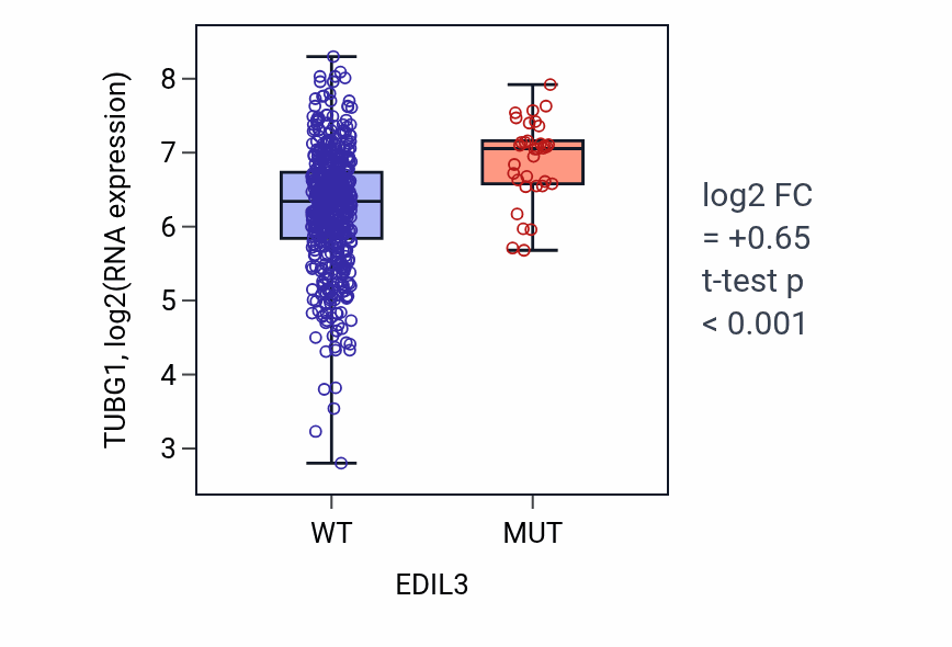 Box plot of TUBG1 in EDIL3-low vs EDIL3-high samples in UCEC.