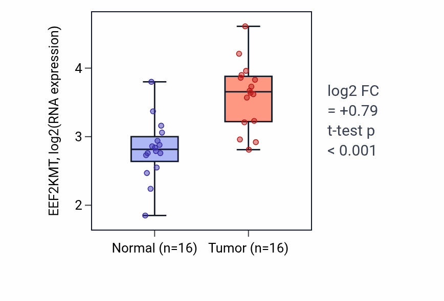 Tumor-vs-normal expression box plot for EEF2KMT in HNSC.