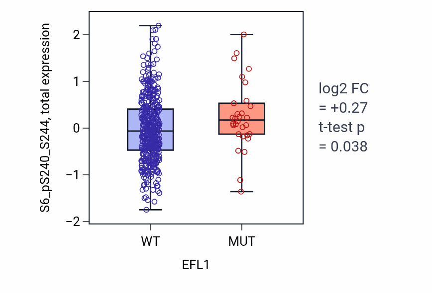 Box plot of S6_pS240_S244 in EFL1-low vs EFL1-high samples in UCEC.