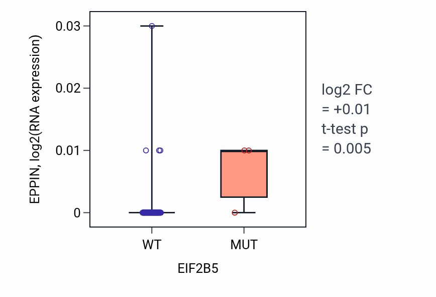 Box plot of EPPIN in EIF2B5-low vs EIF2B5-high samples in BLOOD_Leukemia.