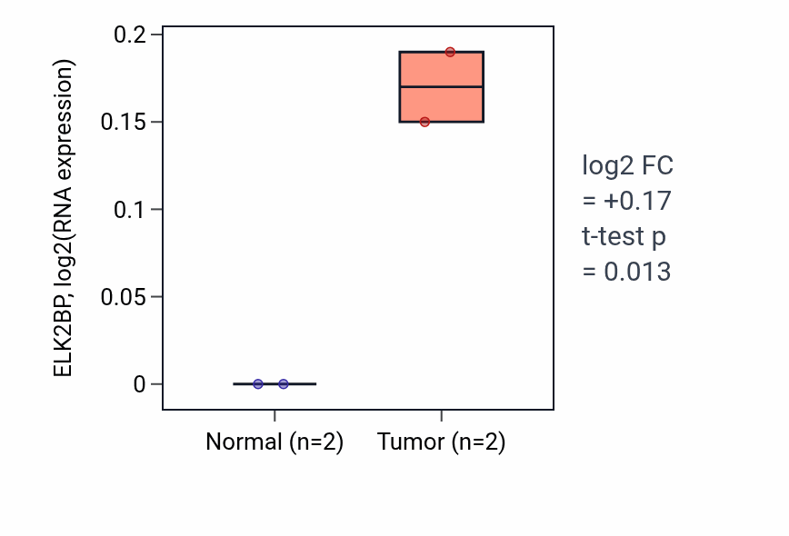 Tumor-vs-normal expression box plot for ELK2BP in UCEC.