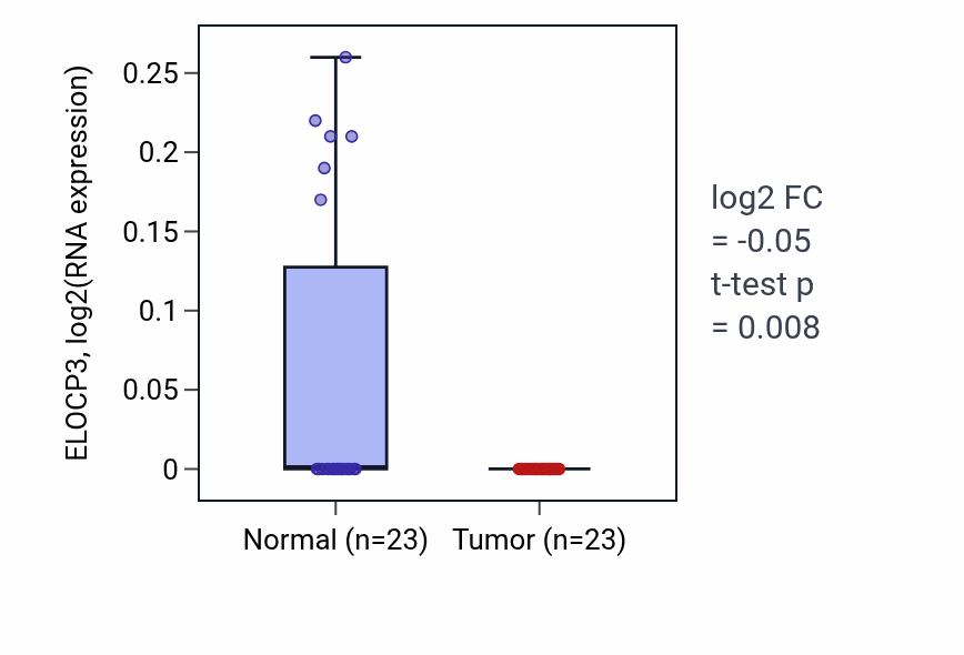 Tumor-vs-normal expression box plot for ELOCP3 in THCA.