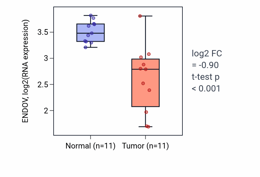 Tumor-vs-normal expression box plot for ENDOV in KICH.