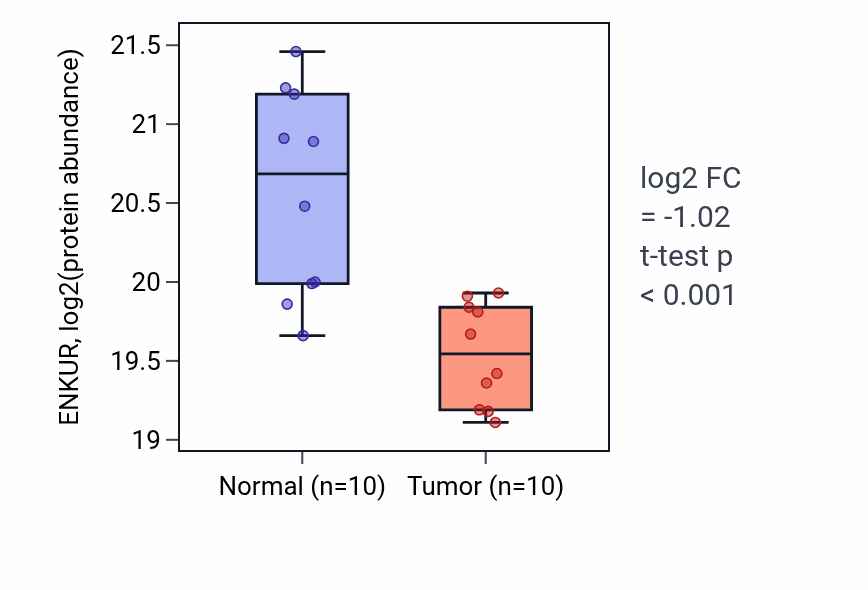 Tumor-vs-normal mass-spec protein box plot for ENKUR in LUAD.