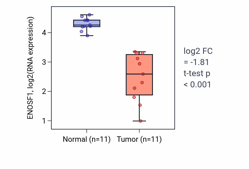 Tumor-vs-normal expression box plot for ENOSF1 in KICH.
