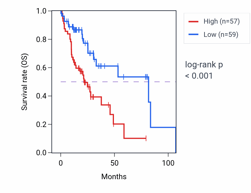 Kaplan&ndash;Meier survival curve for ENPP7P4 RNA expression in LIHC: high vs low expression groups.