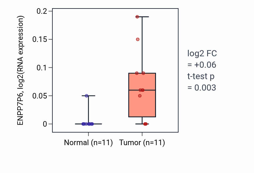 Tumor-vs-normal expression box plot for ENPP7P6 in KIRP.