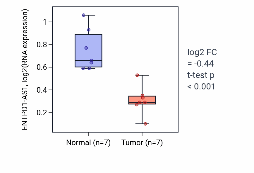 Tumor-vs-normal expression box plot for ENTPD1-AS1 in KICH.