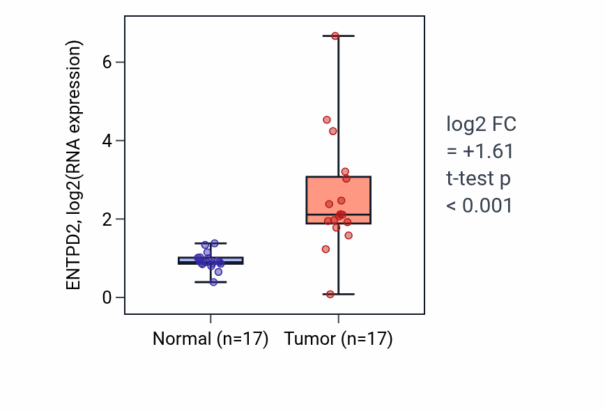 Tumor-vs-normal expression box plot for ENTPD2 in THCA.
