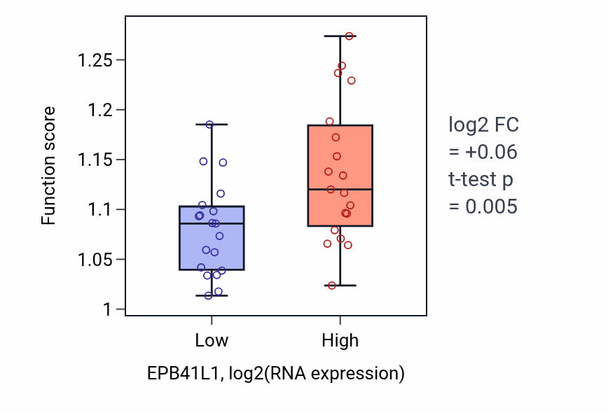 Box plot of Regulation of protein localization to membrane in EPB41L1-low vs EPB41L1-high samples in BONE.