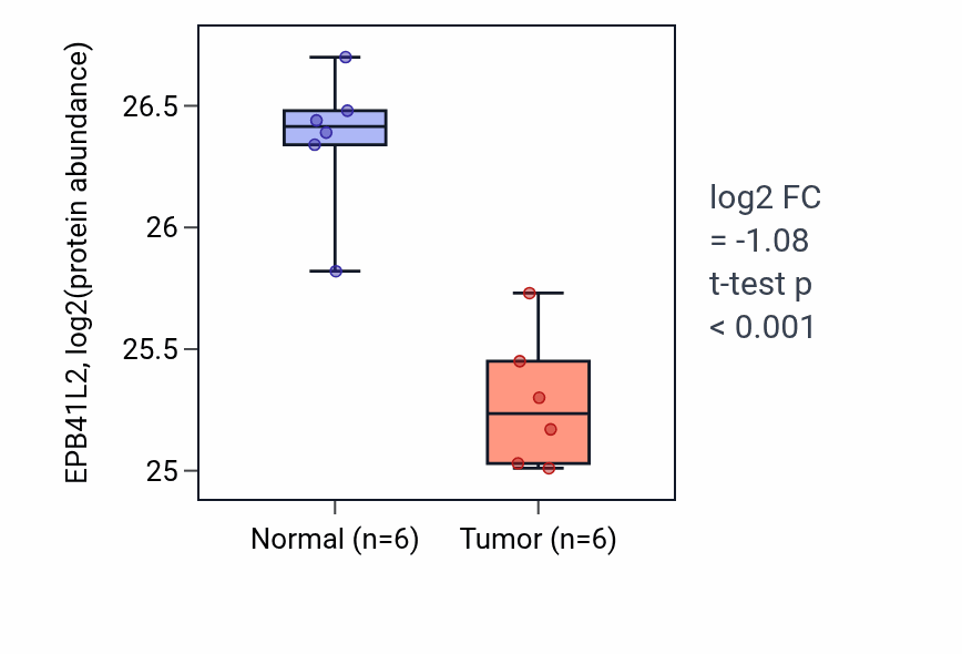 Tumor-vs-normal mass-spec protein box plot for EPB41L2 in HNSC.