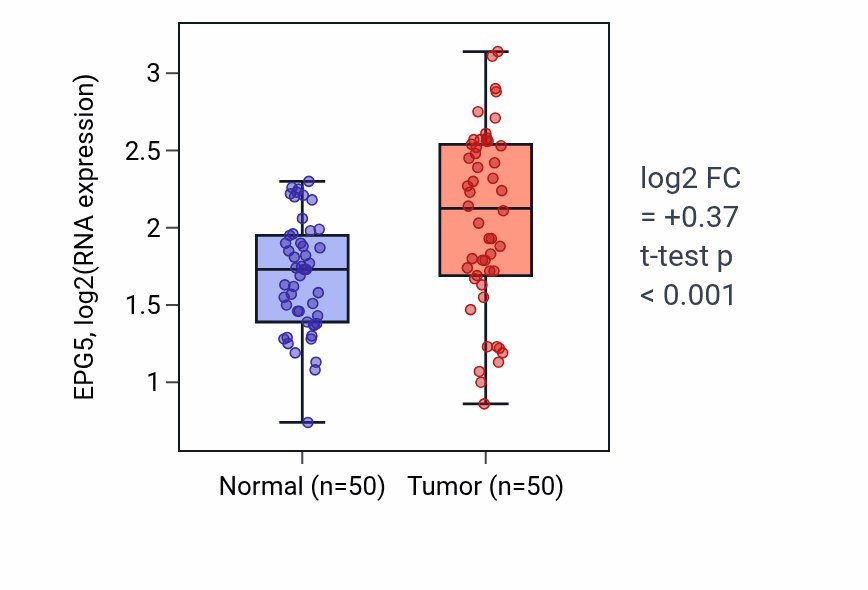 Tumor-vs-normal expression box plot for EPG5 in LIHC.