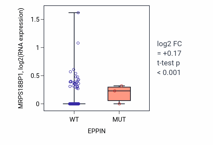 Box plot of MRPS18BP1 in EPPIN-low vs EPPIN-high samples in BRCA.