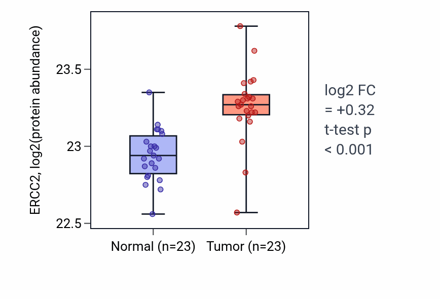 Tumor-vs-normal mass-spec protein box plot for ERCC2 in HNSC.