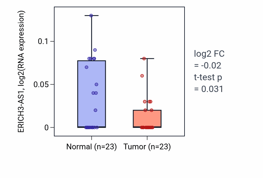 Tumor-vs-normal expression box plot for ERICH3-AS1 in UCEC.