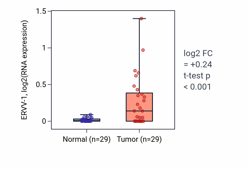 Tumor-vs-normal expression box plot for ERVV-1 in HNSC.