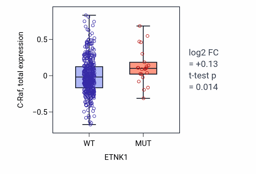 Box plot of C-Raf in ETNK1-low vs ETNK1-high samples in UCEC.