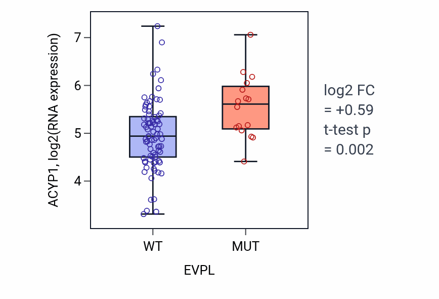 Box plot of ACYP1 in EVPL-low vs EVPL-high samples in BLOOD_Leukemia.