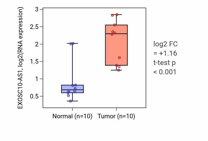 Tumor-vs-normal expression box plot for EXOSC10-AS1 in BLCA.