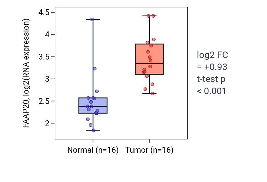 Tumor-vs-normal expression box plot for FAAP20 in HNSC.