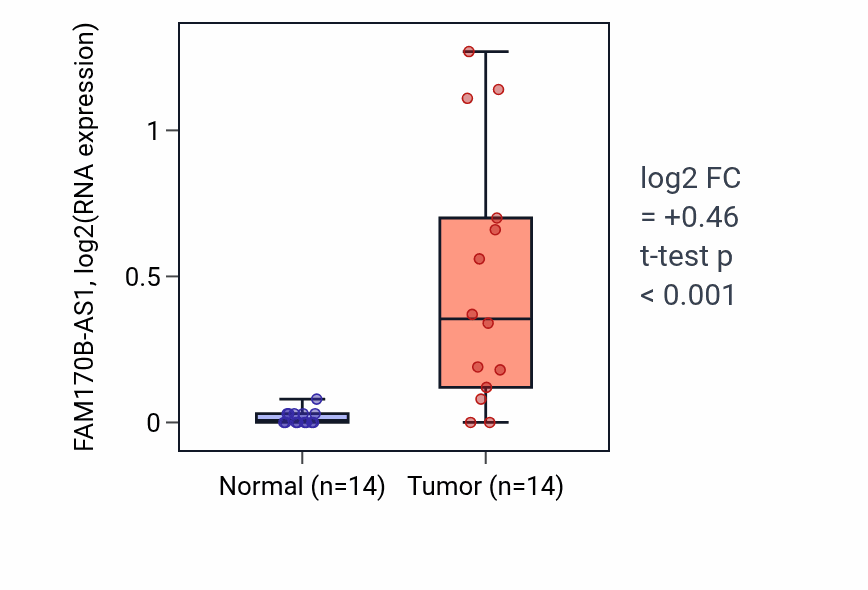 Tumor-vs-normal expression box plot for FAM170B-AS1 in THCA.